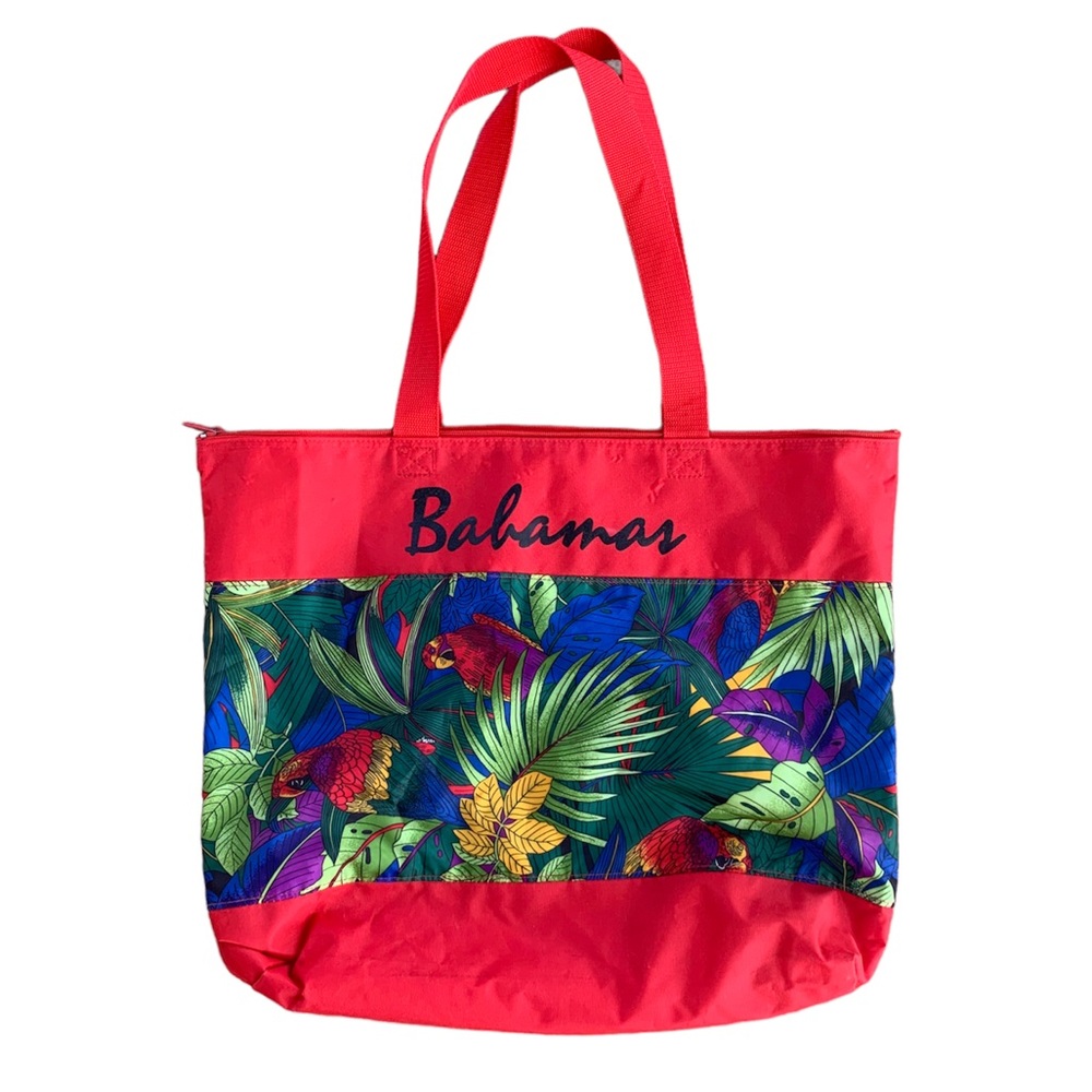 Bahamas Souvenir Tote Bag with Tropical Parrot Print
